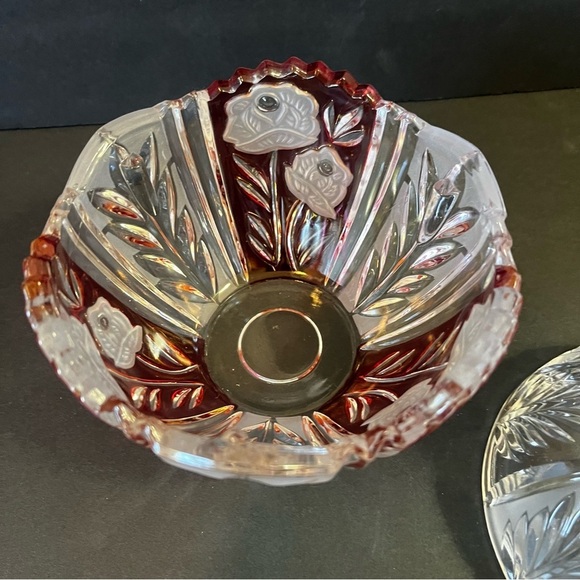Anna Hutte Bleikristall Candy Dish Covered Lead Crystal Red Cranberry Ruby Flash - Picture 5 of 10